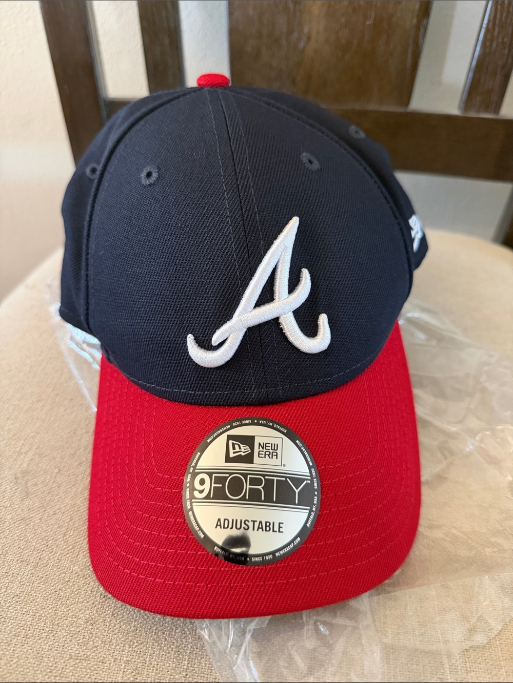 New Era Atlanta Braves 9FORTY Adjustable Cap Baseball Hat Navy Blue Red